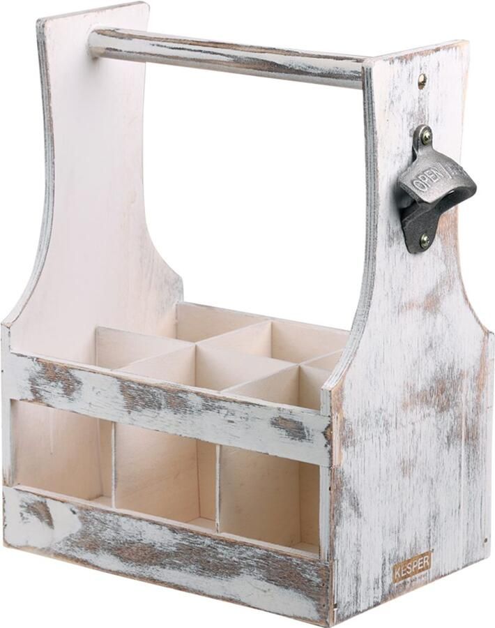 KESPER for kitchen & home Flessenrek Antiek van multiplex FSC voor maximaal 6 flessen draagriem met flesopener (1 stuk) - Foto 6