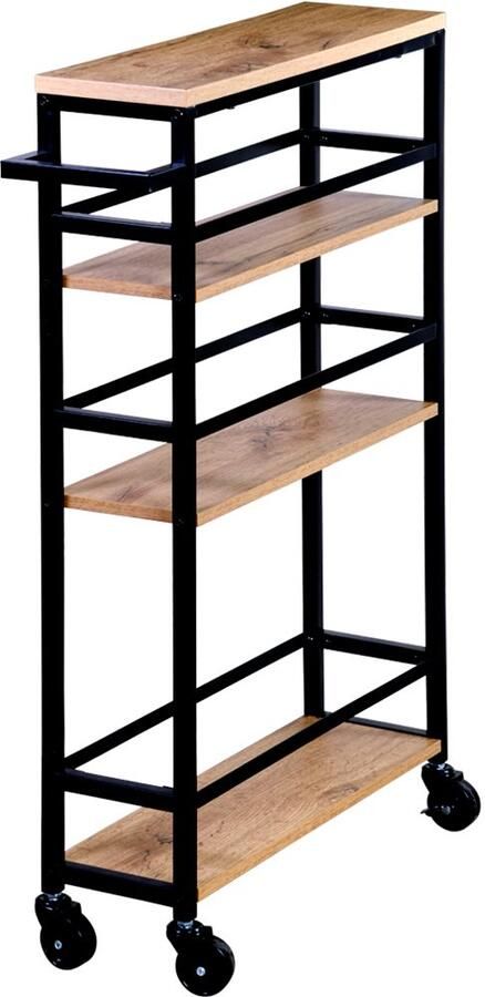 KESPER for kitchen & home Trolley Niswagen zwart met 4 wielen en 3 opbergvlakken (1 stuk) - Foto 4