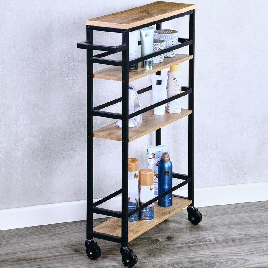 KESPER for kitchen & home Trolley Niswagen zwart met 4 wielen en 3 opbergvlakken (1 stuk) - Foto 2