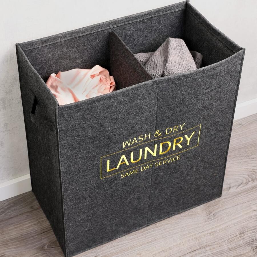 KESPER for kitchen & home Wasmand van vilt met 2 vakken opvouwbaar en ruimtebesparend zorgt voor orde in huis (1 stuk) - Foto 2