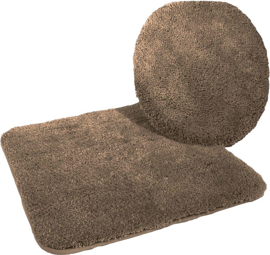 Kinzler J-10053 52 Microvezel Badmat Set 2-delig = Toiletdeksel 47x50 cm + Vloerkleed zonder uitsparing 50x55 cm bruin