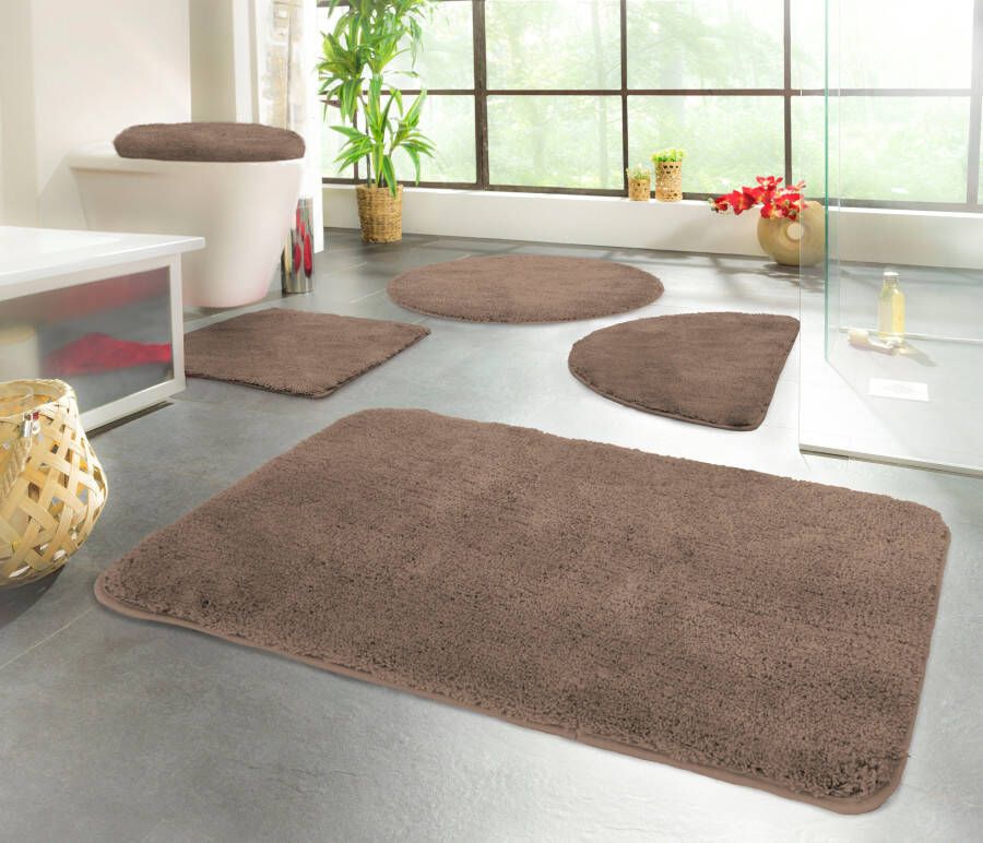 Kinzler J-10052 52 Microvezel badmattenset 2-delig toiletbrilhoes 47 x 50 cm en vloerkleed met uitsparing 50 x 55 cm bruin - Foto 2