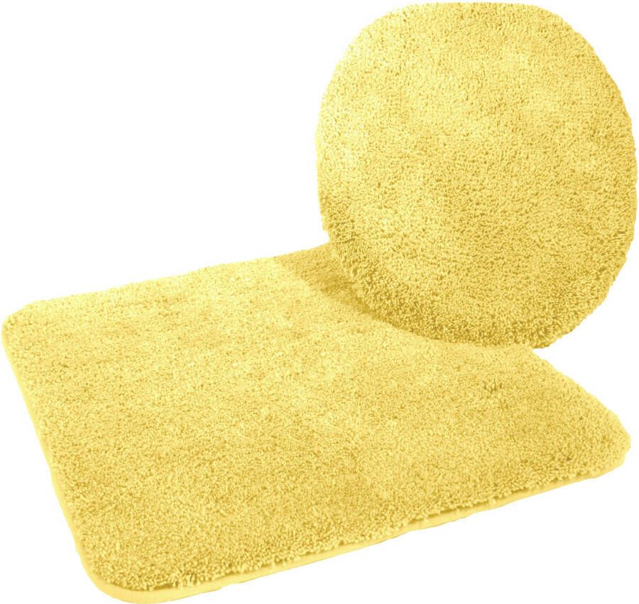 Kinzler J-10053 06 Microvezel badmatset 2-delig = Toiletdeksel 47x50 cm + Vloerkleed zonder uitsparing 50x55 cm geel - Foto 2