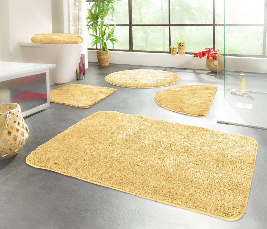 Kinzler J-10053 06 Microvezel badmatset 2-delig = Toiletdeksel 47x50 cm + Vloerkleed zonder uitsparing 50x55 cm geel