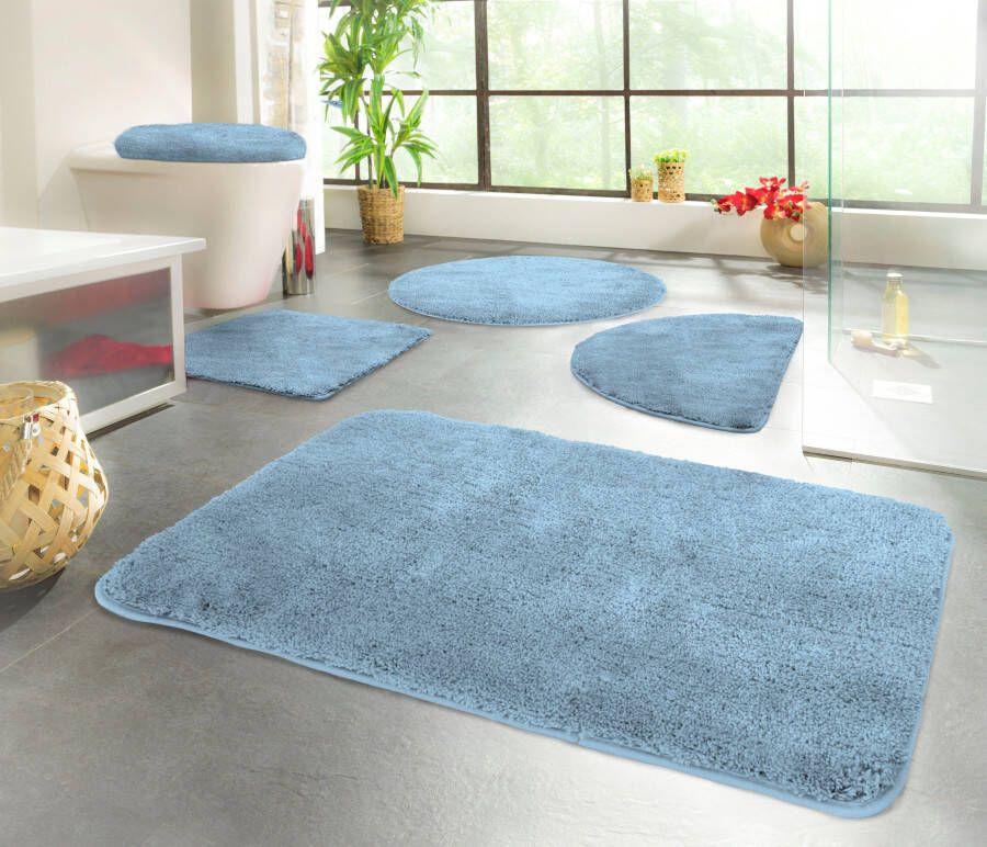 Kinzler J-10053 17 Microvezel badmattenset 2-delig toiletbrilhoes 47 x 50 cm en vloerkleed zonder uitsparing 50 x 55 cm lichtblauw - Foto 2