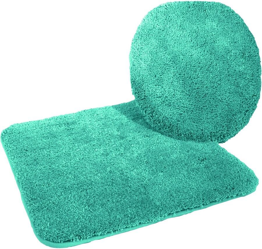 Kinzler J-10053 27 Microvezel Badmat Set 2-delig = Toiletdeksel 47x50 cm + Vloerkleed zonder uitsparing 50x55 cm smaragdgroen