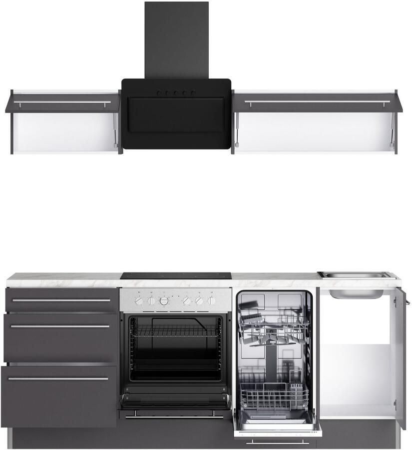 Kochstation Keuken KS-Bern2 Breedte 210 cm optioneel met elektrische apparaten met klaphangkasten