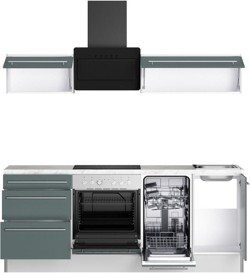 Kochstation Keuken KS-Bern2 Breedte 210 cm optioneel met elektrische apparaten met klaphangkasten