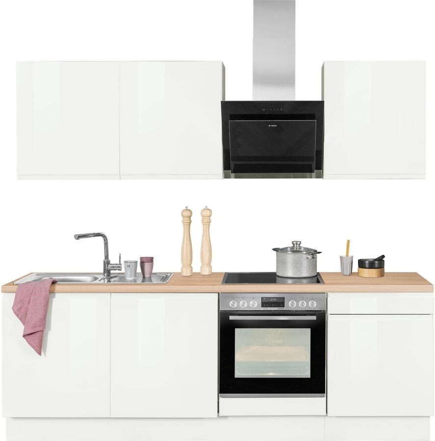 Kochstation Keukenblok KS-Avio 38 mm dikke werkblad en hoogglans fronten breedte 240 cm