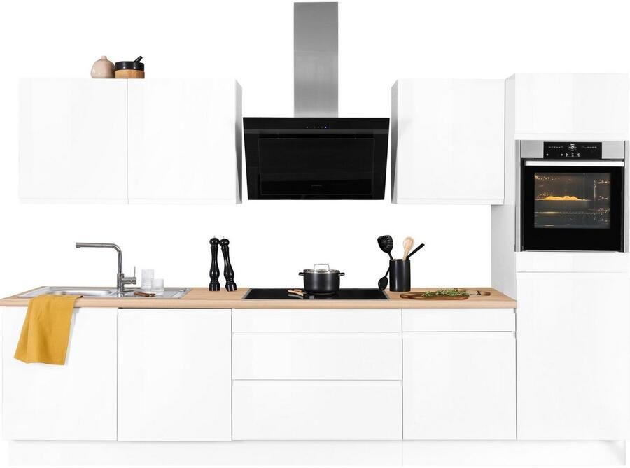 Kochstation Keukenblok KS-Avio 38 mm dikke werkblad en hoogglans fronten breedte 330 cm