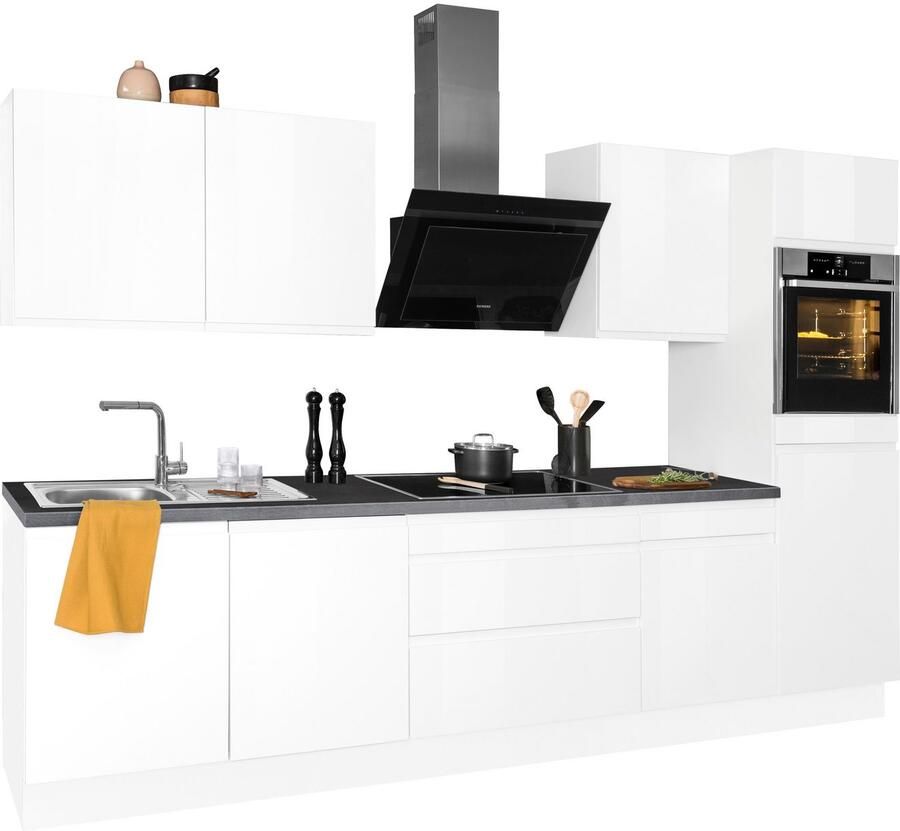 Kochstation Keukenblok KS-Avio 38 mm dikke werkblad en hoogglans fronten breedte 330 cm