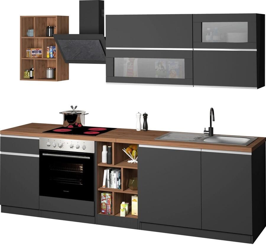 Kochstation Keukenblok KS-Sole Breedte 256 cm hangrek afdruiprek zonder elektrische apparaten