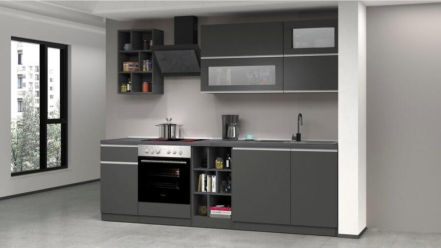 Kochstation Keukenblok KS-Sole Breedte 256 cm hangrek afdruiprek zonder elektrische apparaten - Foto 13