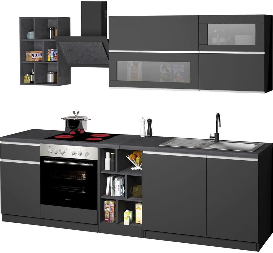 Kochstation Keukenblok KS-Sole Breedte 256 cm hangrek afdruiprek zonder elektrische apparaten