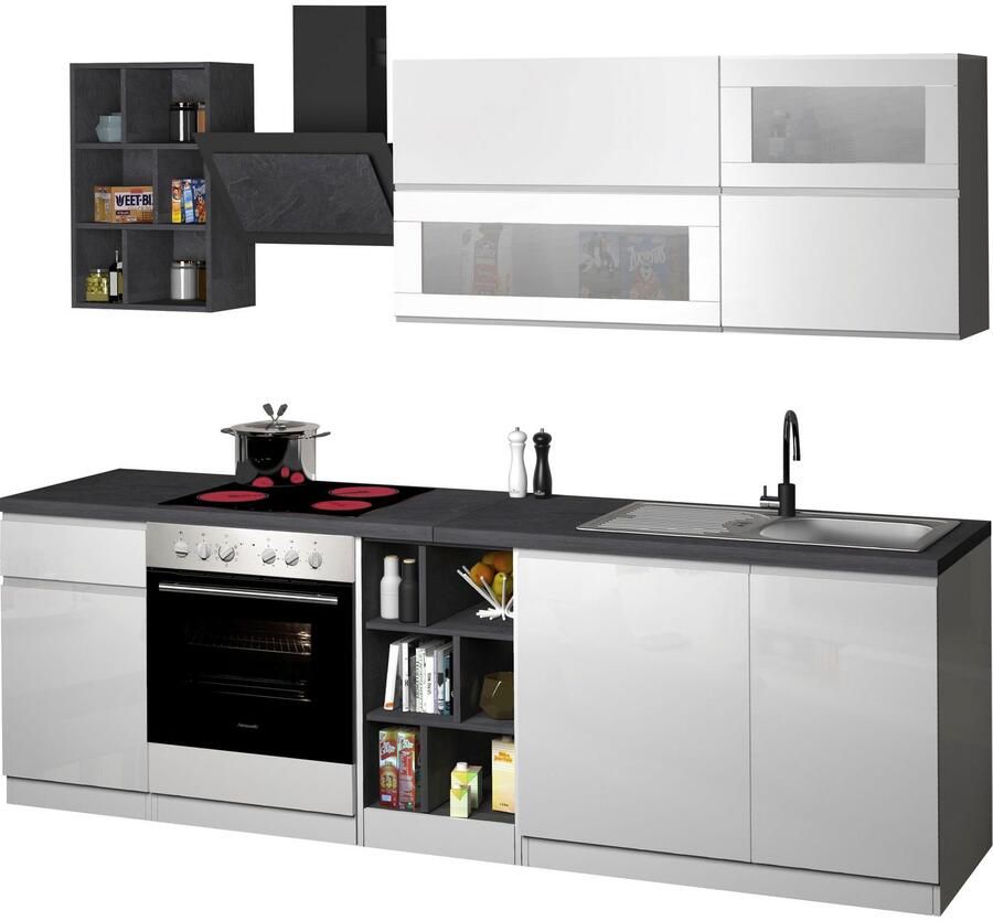 Kochstation Keukenblok KS-Sole Breedte 256 cm hangrek afdruiprek zonder elektrische apparaten