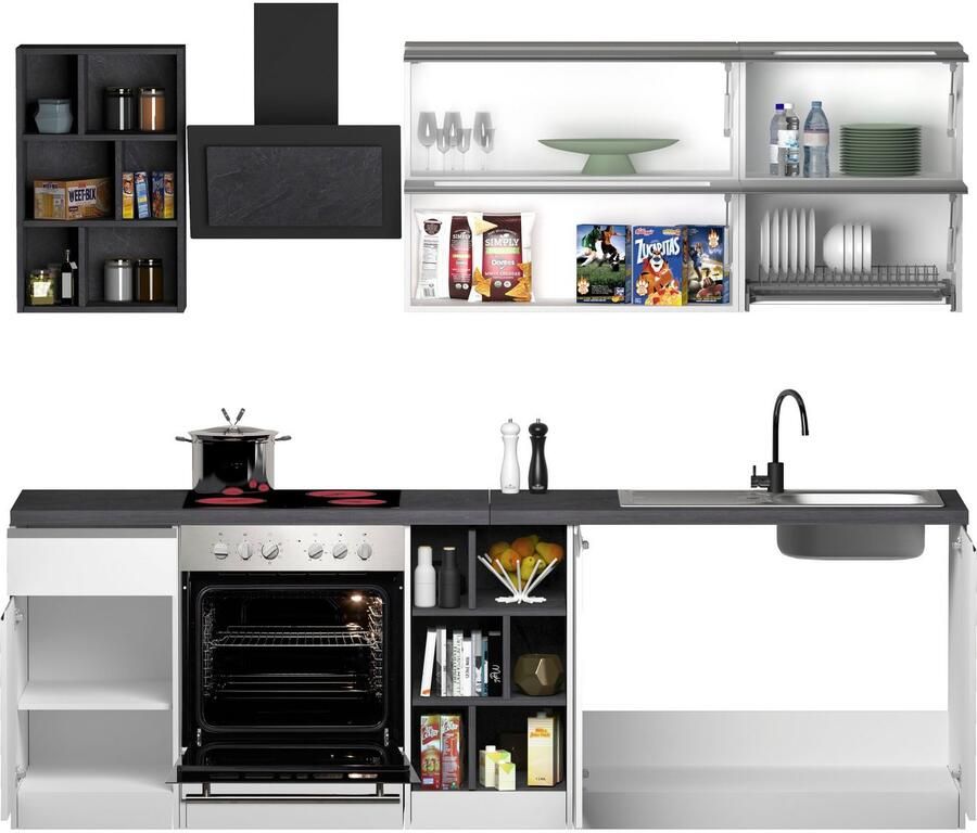 Kochstation Keukenblok KS-Sole Breedte 256 cm hangrek afdruiprek zonder elektrische apparaten - Foto 3