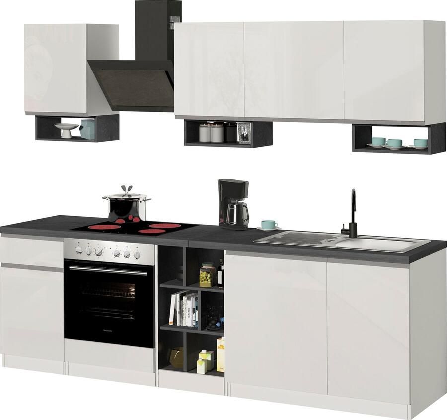 Kochstation Keukenblok KS-Sole Breedte 256 cm met afdruiprek zonder elektrische apparaten