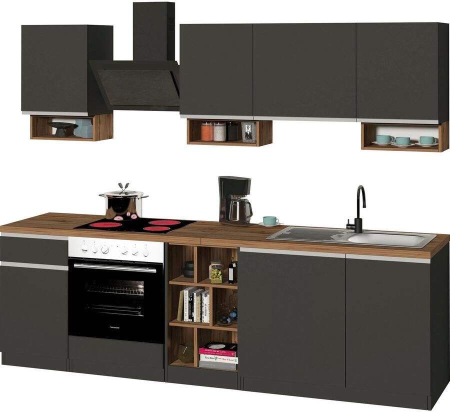 Kochstation Keukenblok KS-Sole Breedte 256 cm met afdruiprek zonder elektrische apparaten