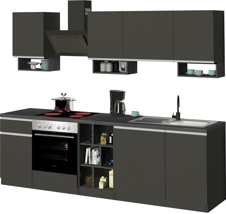 Kochstation Keukenblok KS-Sole Breedte 256 cm met afdruiprek zonder elektrische apparaten