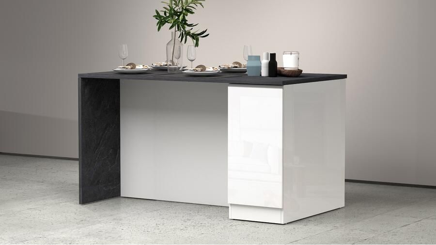 Kochstation Kookeiland Sole kookeiland keukenwerkblok eilandkeuken werk-eiland Breedte 160 cm met 2 deuren 4 vakken werkblad aluminium handgreep - Foto 5