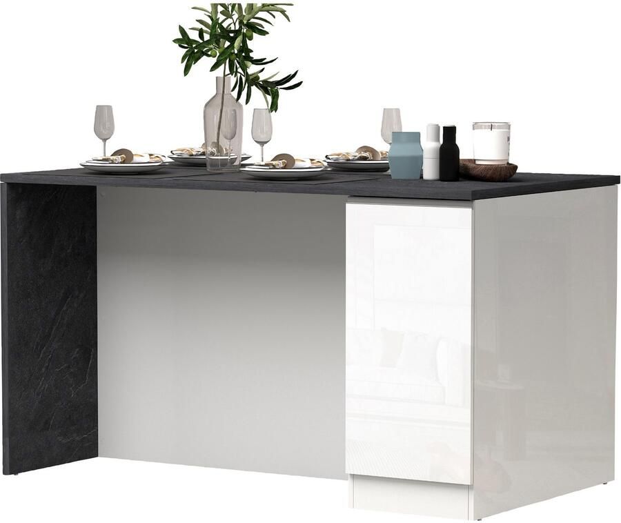 Kochstation Kookeiland Sole kookeiland keukenwerkblok eilandkeuken werk-eiland Breedte 160 cm met 2 deuren 4 vakken werkblad aluminium handgreep