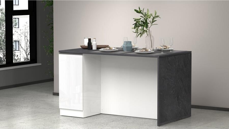 Kochstation Kookeiland Sole kookeiland keukenwerkblok eilandkeuken werk-eiland Breedte 160 cm met 2 deuren 4 vakken werkblad aluminium handgreep - Foto 2