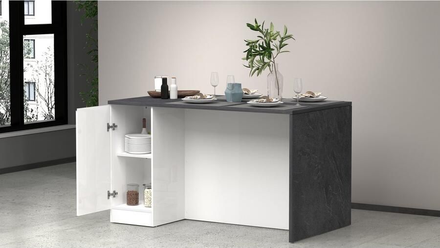 Kochstation Kookeiland Sole kookeiland keukenwerkblok eilandkeuken werk-eiland Breedte 160 cm met 2 deuren 4 vakken werkblad aluminium handgreep - Foto 3