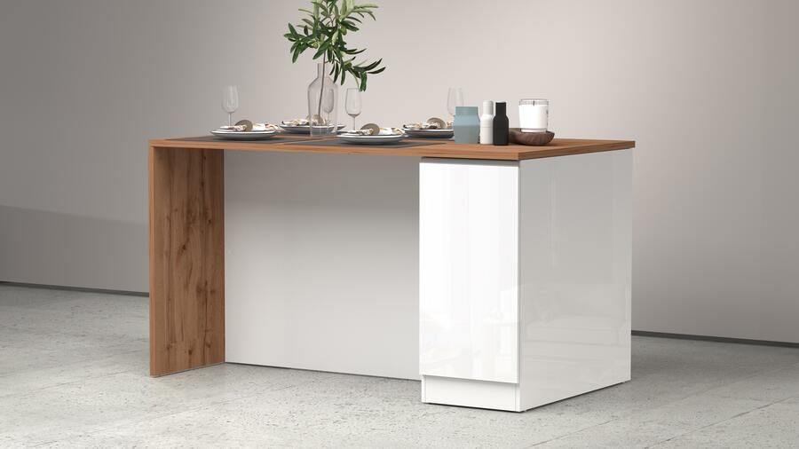 Kochstation Kookeiland Sole kookeiland keukenwerkblok eilandkeuken werk-eiland Breedte 160 cm met 2 deuren 4 vakken werkblad aluminium handgreep - Foto 6