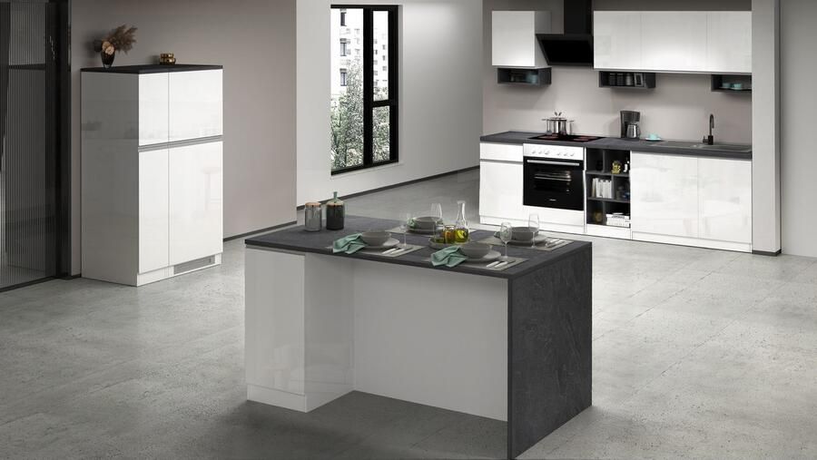 Kochstation Kookeiland Sole kookeiland keukenwerkblok eilandkeuken werk-eiland Breedte 160 cm met 2 deuren 4 vakken werkblad aluminium handgreep - Foto 4