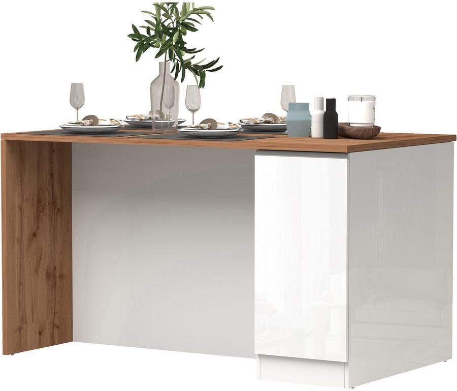 Kochstation Kookeiland Sole kookeiland keukenwerkblok eilandkeuken werk-eiland Breedte 160 cm met 2 deuren 4 vakken werkblad aluminium handgreep - Foto 2