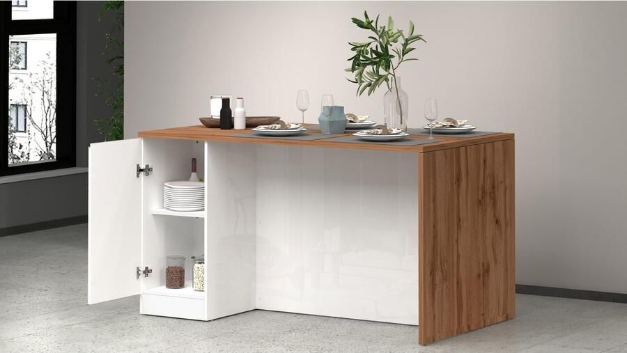 Kochstation Kookeiland Sole kookeiland keukenwerkblok eilandkeuken werk-eiland Breedte 160 cm met 2 deuren 4 vakken werkblad aluminium handgreep - Foto 5