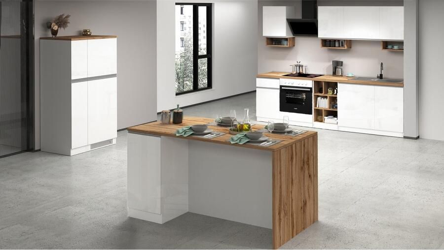 Kochstation Kookeiland Sole kookeiland keukenwerkblok eilandkeuken werk-eiland Breedte 160 cm met 2 deuren 4 vakken werkblad aluminium handgreep - Foto 3