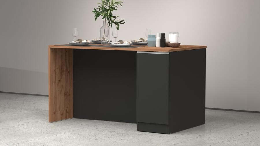 Kochstation Kookeiland Sole kookeiland keukenwerkblok eilandkeuken werk-eiland Breedte 160 cm met 2 deuren 4 vakken werkblad aluminium handgreep - Foto 5