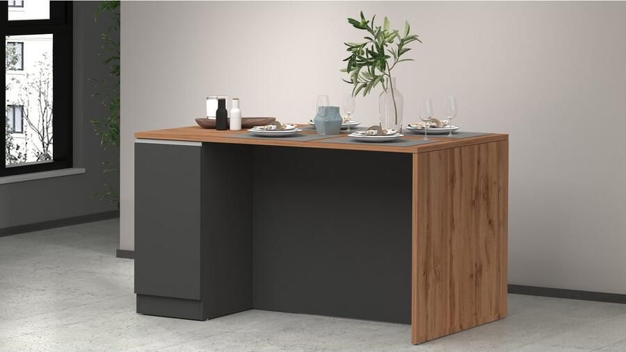 Kochstation Kookeiland Sole kookeiland keukenwerkblok eilandkeuken werk-eiland Breedte 160 cm met 2 deuren 4 vakken werkblad aluminium handgreep - Foto 4