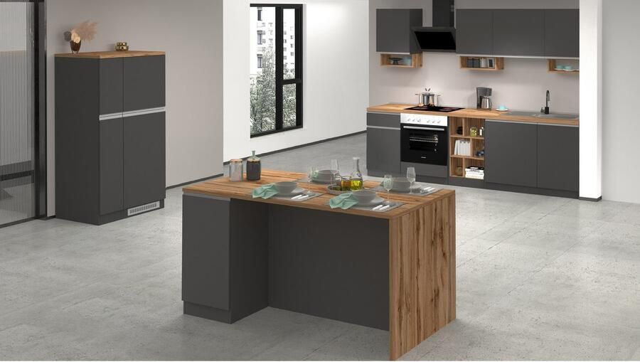 Kochstation Kookeiland Sole kookeiland keukenwerkblok eilandkeuken werk-eiland Breedte 160 cm met 2 deuren 4 vakken werkblad aluminium handgreep - Foto 3