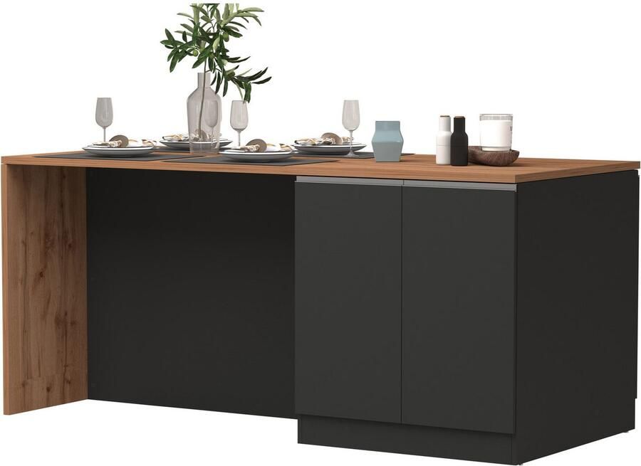 Kochstation Kookeiland Sole kookeiland keukenwerkblok eilandkeuken werk-eiland Breedte 200 cm met 4 deuren 4 vakken werkblad aluminium handgreep - Foto 2