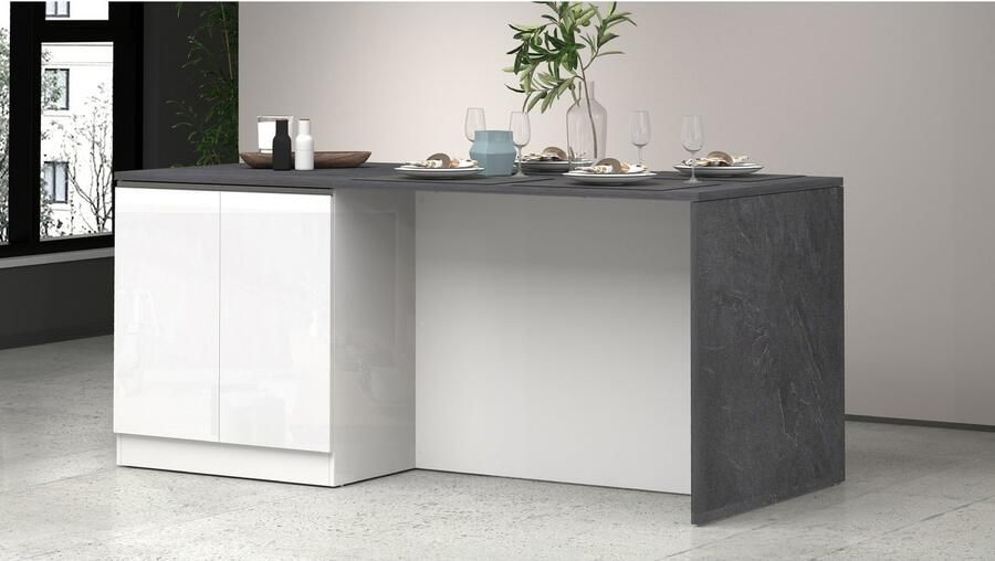 Kochstation Kookeiland Sole kookeiland keukenwerkblok eilandkeuken werk-eiland Breedte 200 cm met 4 deuren 4 vakken werkblad aluminium handgreep - Foto 2