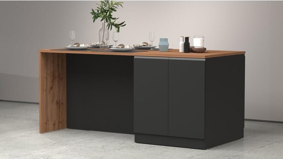 Kochstation Kookeiland Sole kookeiland keukenwerkblok eilandkeuken werk-eiland Breedte 200 cm met 4 deuren 4 vakken werkblad aluminium handgreep - Foto 3