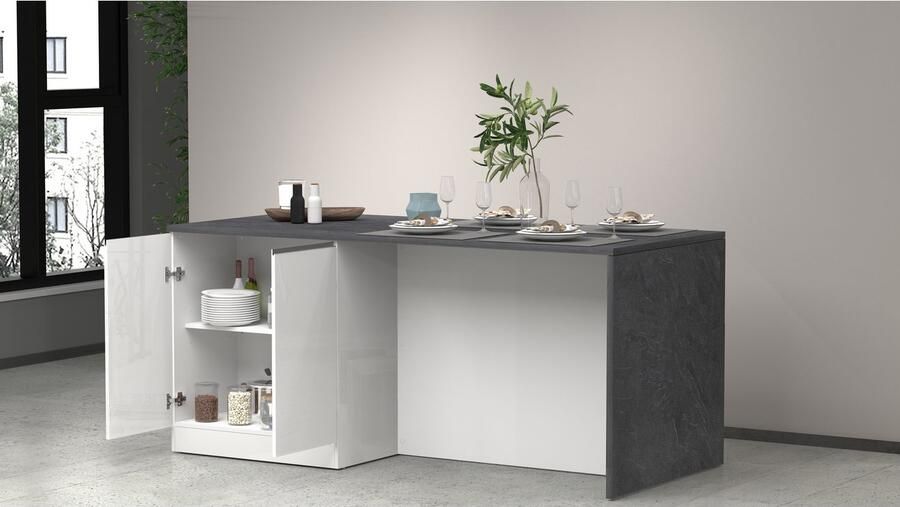 Kochstation Kookeiland Sole kookeiland keukenwerkblok eilandkeuken werk-eiland Breedte 200 cm met 4 deuren 4 vakken werkblad aluminium handgreep - Foto 3