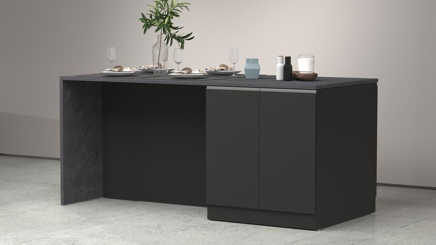 Kochstation Kookeiland Sole kookeiland keukenwerkblok eilandkeuken werk-eiland Breedte 200 cm met 4 deuren 4 vakken werkblad aluminium handgreep - Foto 9