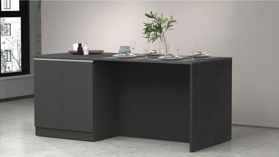 Kochstation Kookeiland Sole kookeiland keukenwerkblok eilandkeuken werk-eiland Breedte 200 cm met 4 deuren 4 vakken werkblad aluminium handgreep - Foto 6