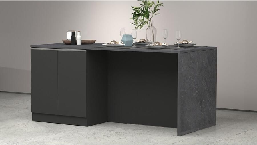 Kochstation Kookeiland Sole kookeiland keukenwerkblok eilandkeuken werk-eiland Breedte 200 cm met 4 deuren 4 vakken werkblad aluminium handgreep - Foto 5