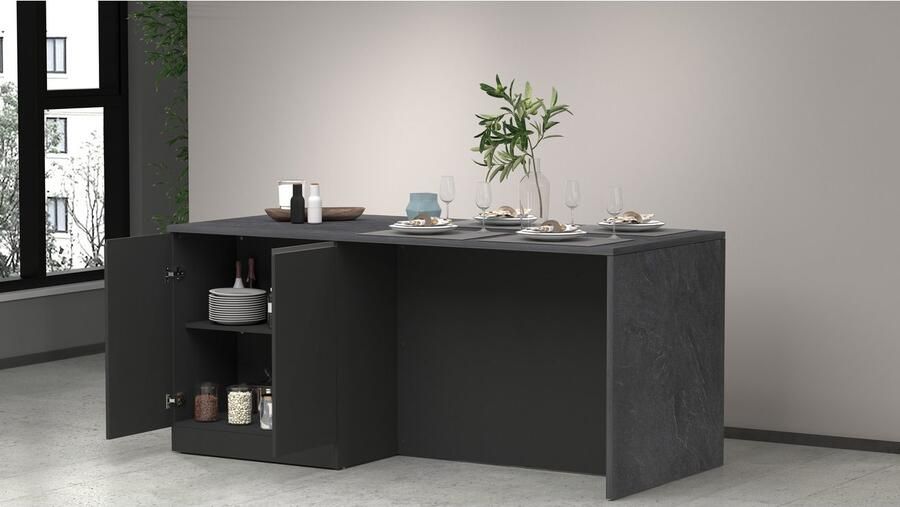 Kochstation Kookeiland Sole kookeiland keukenwerkblok eilandkeuken werk-eiland Breedte 200 cm met 4 deuren 4 vakken werkblad aluminium handgreep - Foto 7