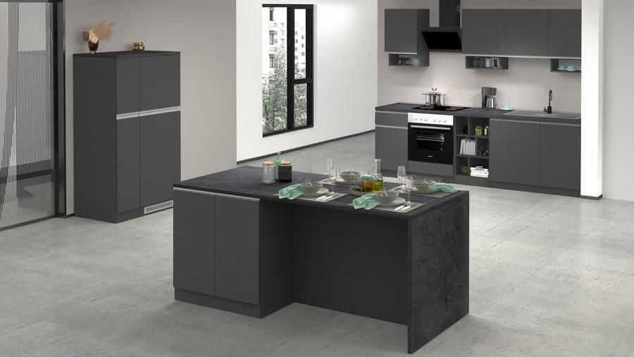 Kochstation Kookeiland Sole kookeiland keukenwerkblok eilandkeuken werk-eiland Breedte 200 cm met 4 deuren 4 vakken werkblad aluminium handgreep - Foto 8