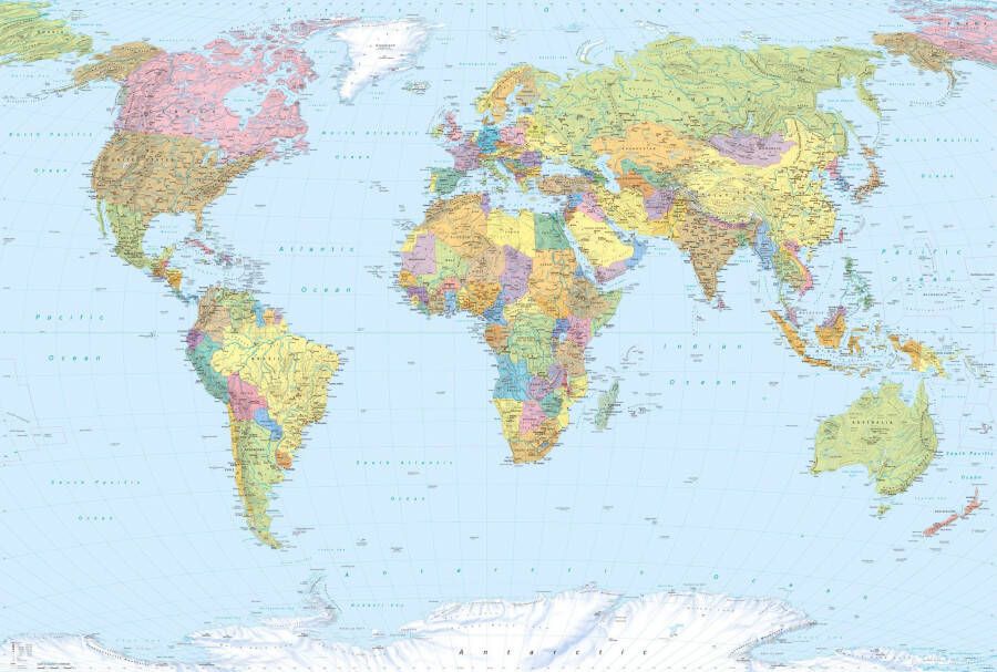 Komar Vliesbehang Vlies World Map Afmeting 368 x 248 cm (4 stuks) - Foto 3