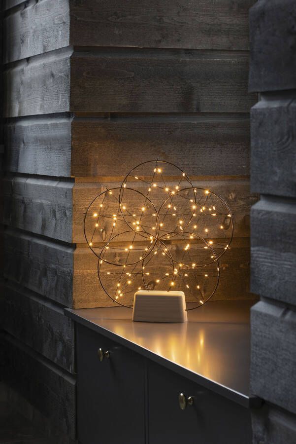 KONSTSMIDE Decoratieve ledverlichting Kerst versiering Metalen led-silhouet "5 kleine ringen" met houten voet (1 stuk) - Foto 4
