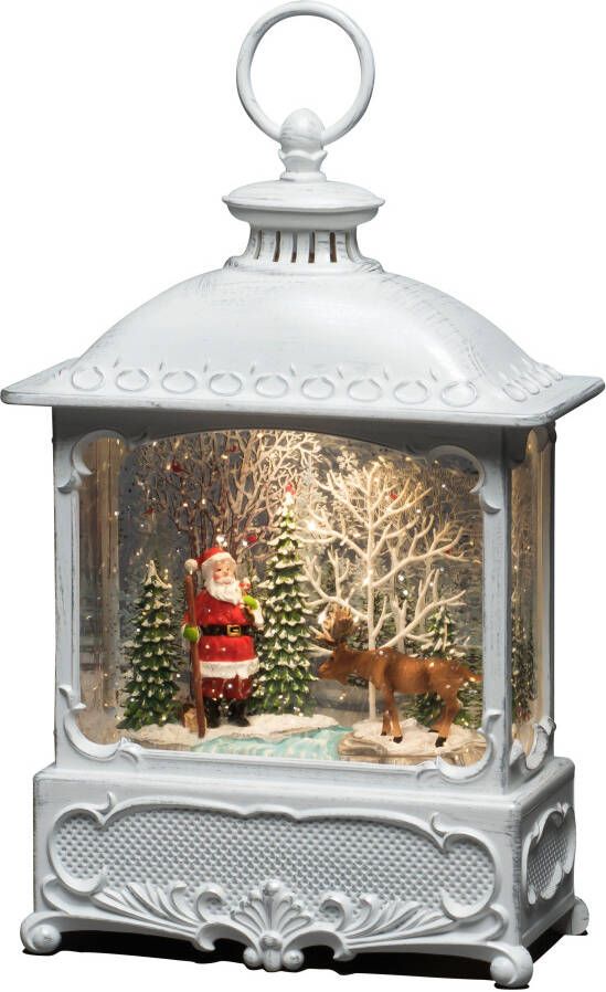 KONSTSMIDE Decoratieve ledverlichting Kerst versiering Waterlantaarn kerstman met eland werkt op batterijen