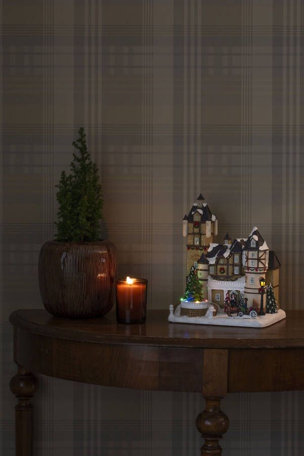 KONSTSMIDE Kerstfiguur Kerst versiering Ledhuis in fiber-look met kasteel + roterende kerstboom met muziek (1 stuk) - Foto 3