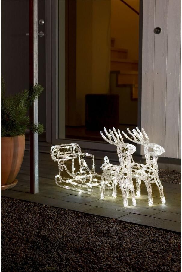 KONSTSMIDE Kerstfiguur Kerstversiering buiten Led acryl-set "Slee met 2 rendieren" 96 warmwitte dioden (1 stuk)