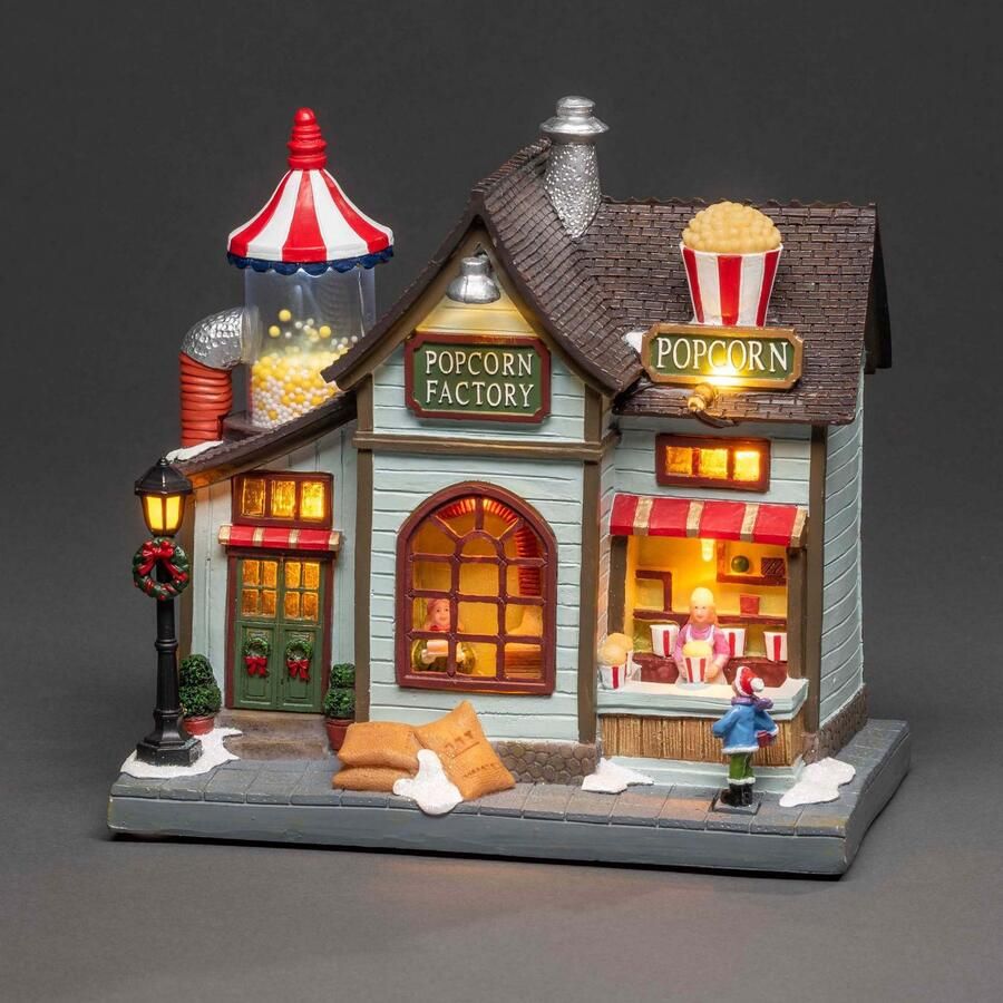 KONSTSMIDE Kersthuisje Kerst versiering Led tafereel popcornfabriek met animatie 8 kerstliederen (1 stuk)